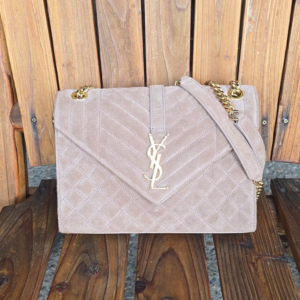Yves Saint Laurent Tan  Quilted Suede Crossbody Envelope Bag, NWOT - Picture 15 of 16